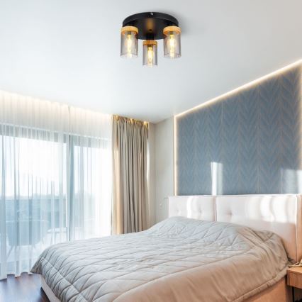 Globo - Επιτοίχιο φωτιστικό 3xE27/40W/230V μέταλλο/ξύλο