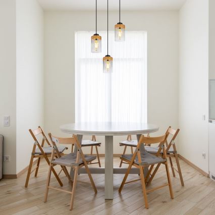 Globo - Φωτιστικό οροφής με καλώδιο 3xE27/40W/230V μέταλλο/ξύλο