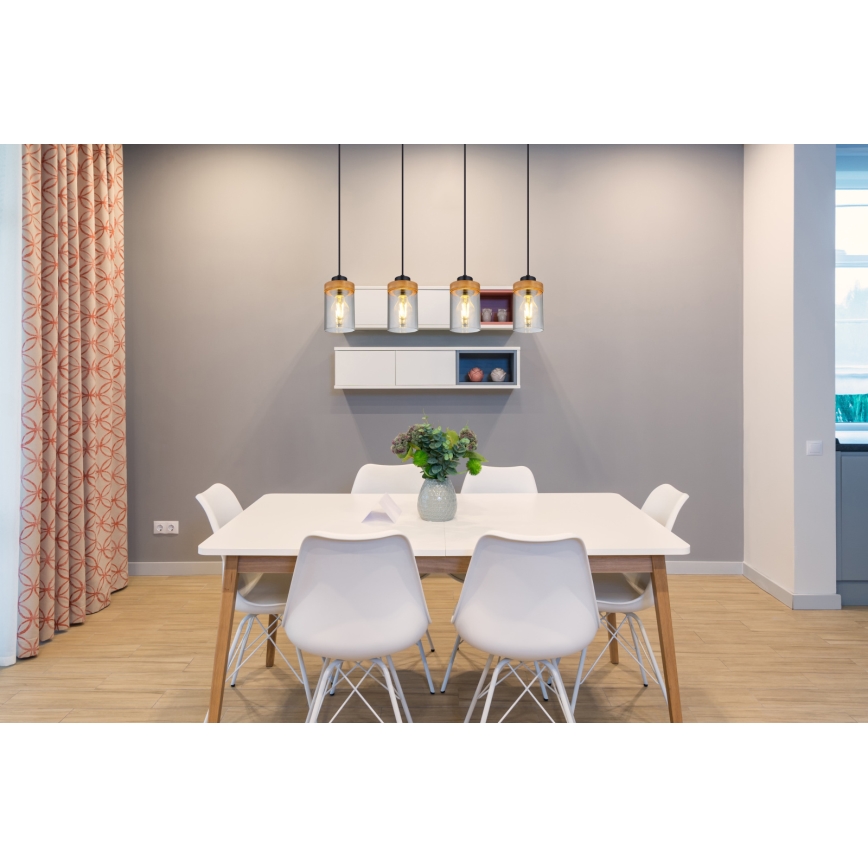 Globo - Φωτιστικό οροφής με καλώδιο 4xE27/40W/230V μέταλλο/ξύλο