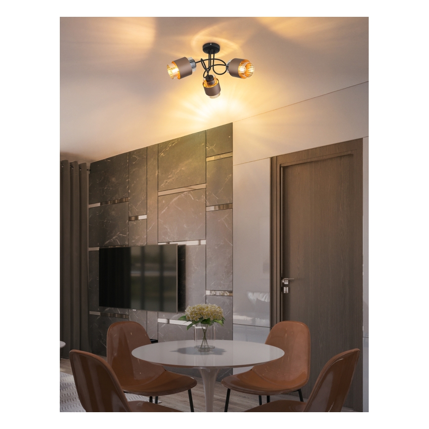 Globo - Πλαφονιέρα οροφής 3xE27/40W/230V μαύρο/μπρονζέ