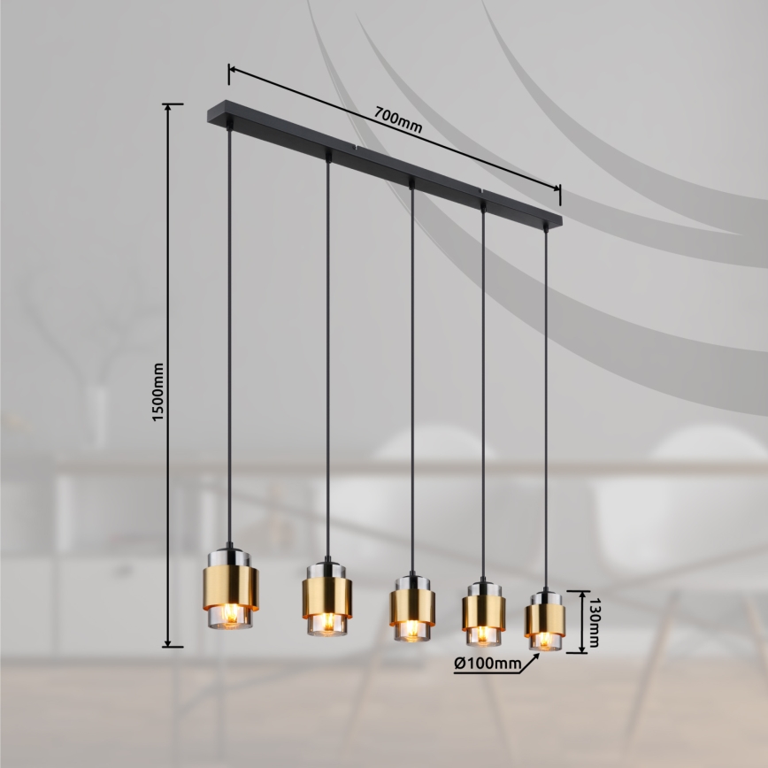 Globo - Κρεμαστό φωτιστικό με καλώδιο 5xE27/40W/230V μαύρο/μπρούτζινο