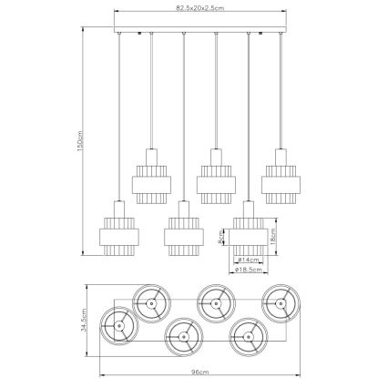 Globo - Κρεμαστό φωτιστικό με καλώδιο 6xE27/60W/230V