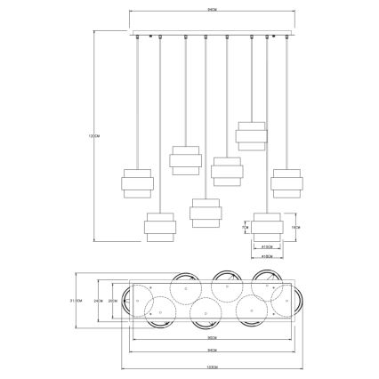 Globo - Κρεμαστό φωτιστικό οροφής 8xE27/60W/230V