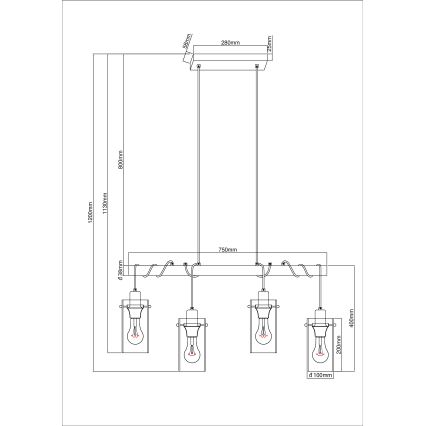 Globo - Κρεμαστό φωτιστικό οροφής ράγα 4xE27/40W/230V