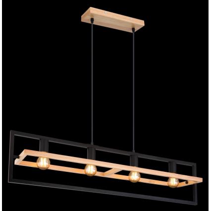 Globo 15575-4H - Κρεμαστό φωτιστικό ERICA με καλώδιο, 4xE27/40W/230V, μαύρο/μπεζ