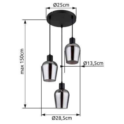 Globo - Κρεμαστό φωτιστικό οροφής 3xE27/40W/230V διάμετρος 28,5 cm μαύρο