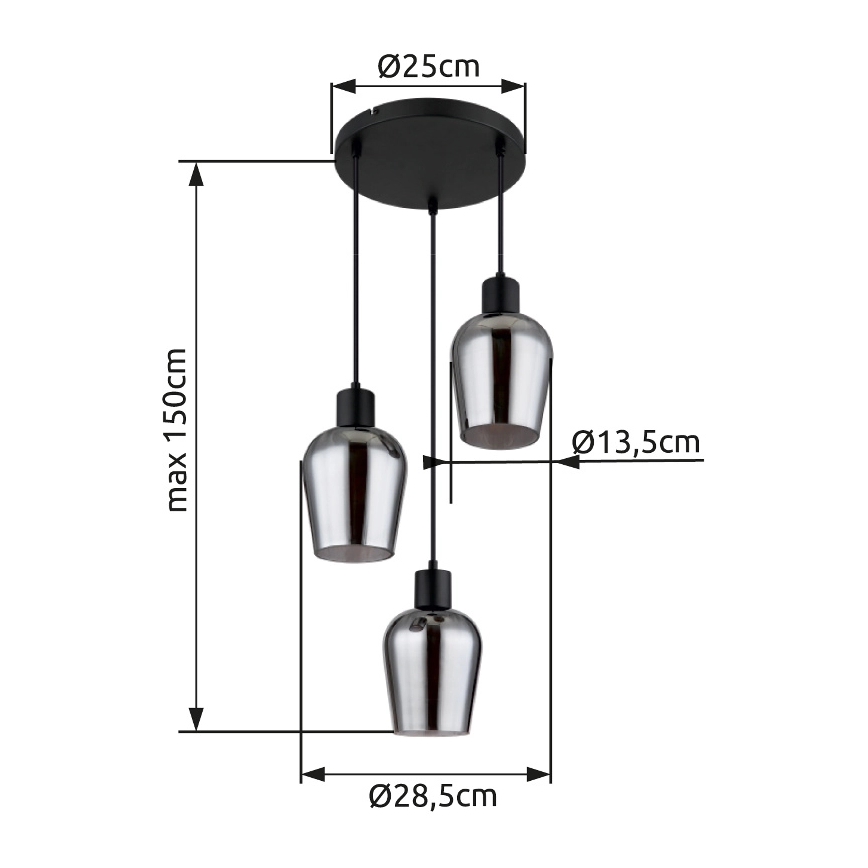 Globo - Κρεμαστό φωτιστικό οροφής 3xE27/40W/230V διάμετρος 28,5 cm μαύρο