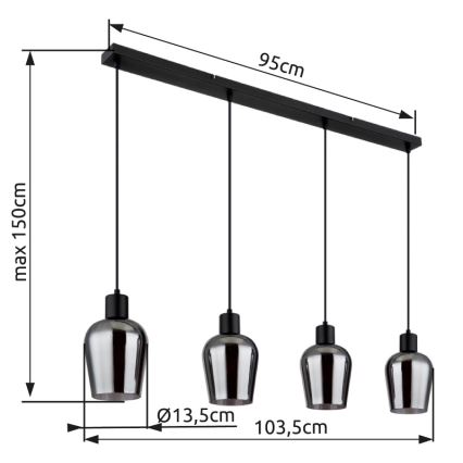 Globo - Κρεμαστό φωτιστικό οροφής 4xE27/40W/230V μαύρο