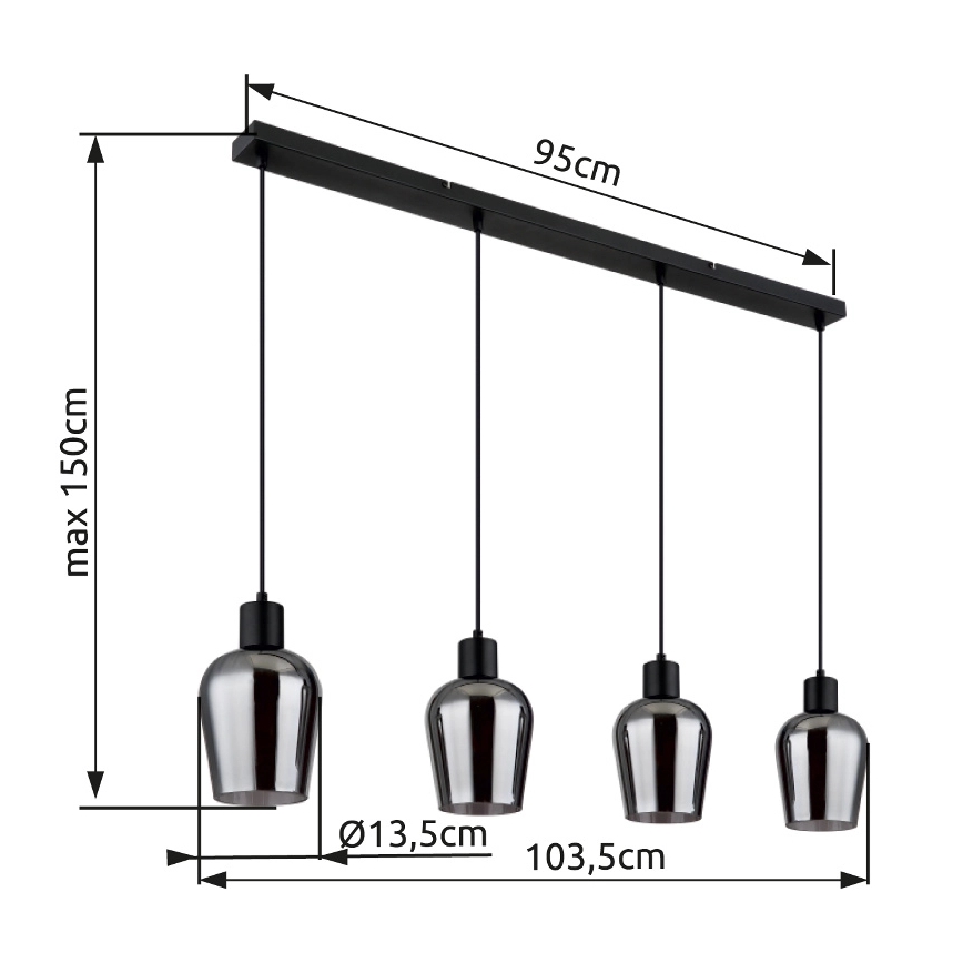 Globo - Κρεμαστό φωτιστικό οροφής 4xE27/40W/230V μαύρο