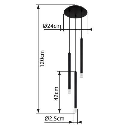 Globo - Κρεμαστό φωτιστικό οροφής 3xG9/4W/230V διάμετρος 24 cm μαύρο