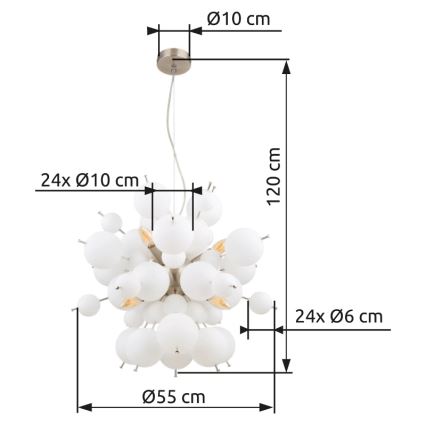 Globo - Κρεμαστό φωτιστικό οροφής 6xE14/25W/230V διάμετρος 55 cm λευκό