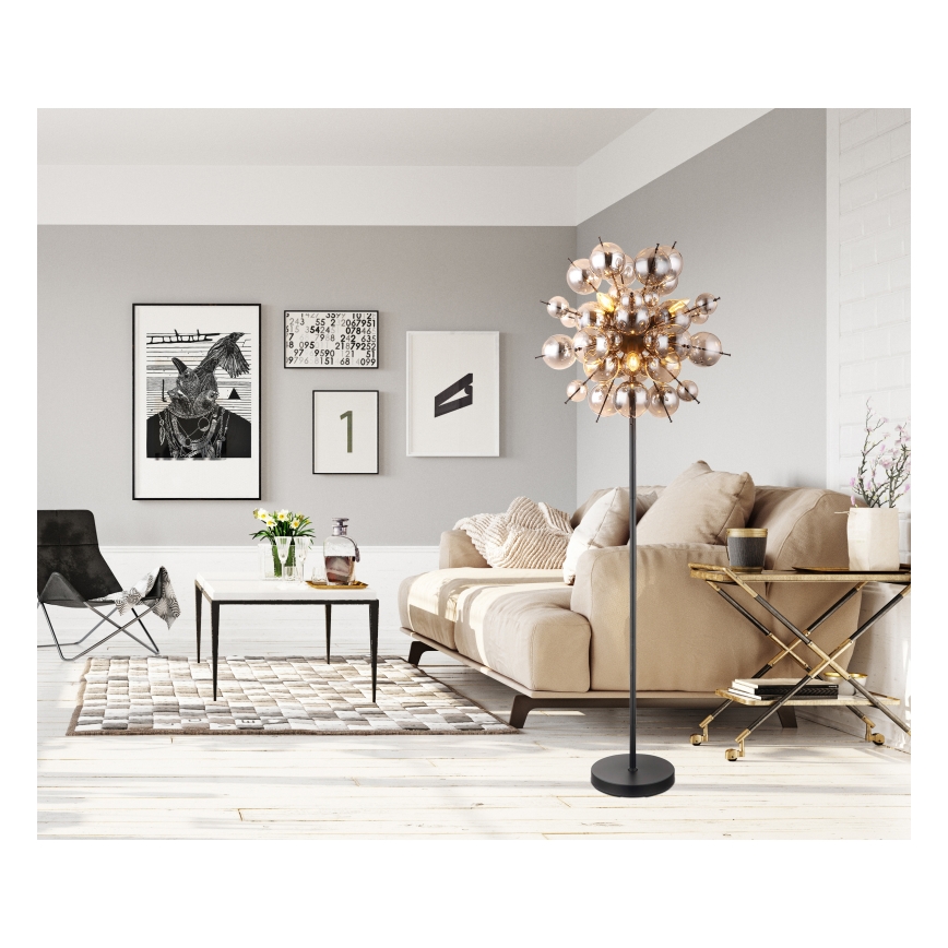 Globo - Επιδαπέδιο φωτιστικό 6xE14/25W/230V μαύρο/φιμέ