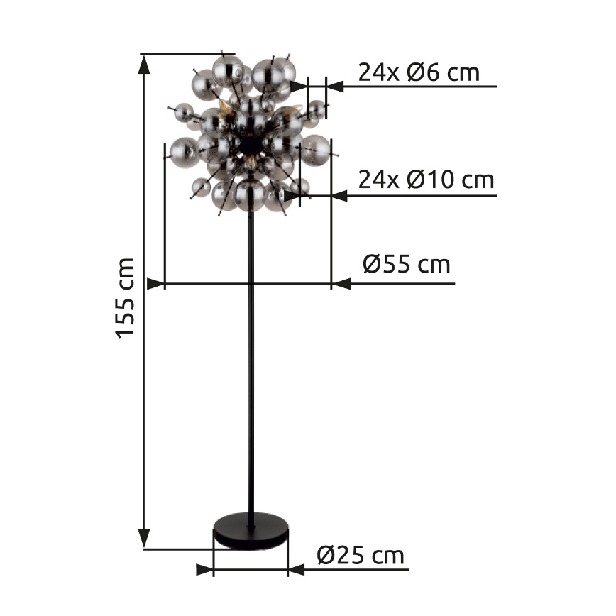 Globo - Επιδαπέδιο φωτιστικό 6xE14/25W/230V μαύρο/φιμέ