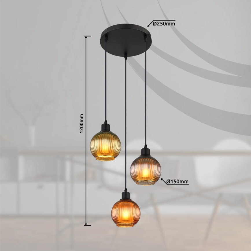 Globo - Κρεμαστό φωτιστικό οροφής 3xE27/25W/230V διάμετρος 36 cm χαλκός/πράσινο/μπλε