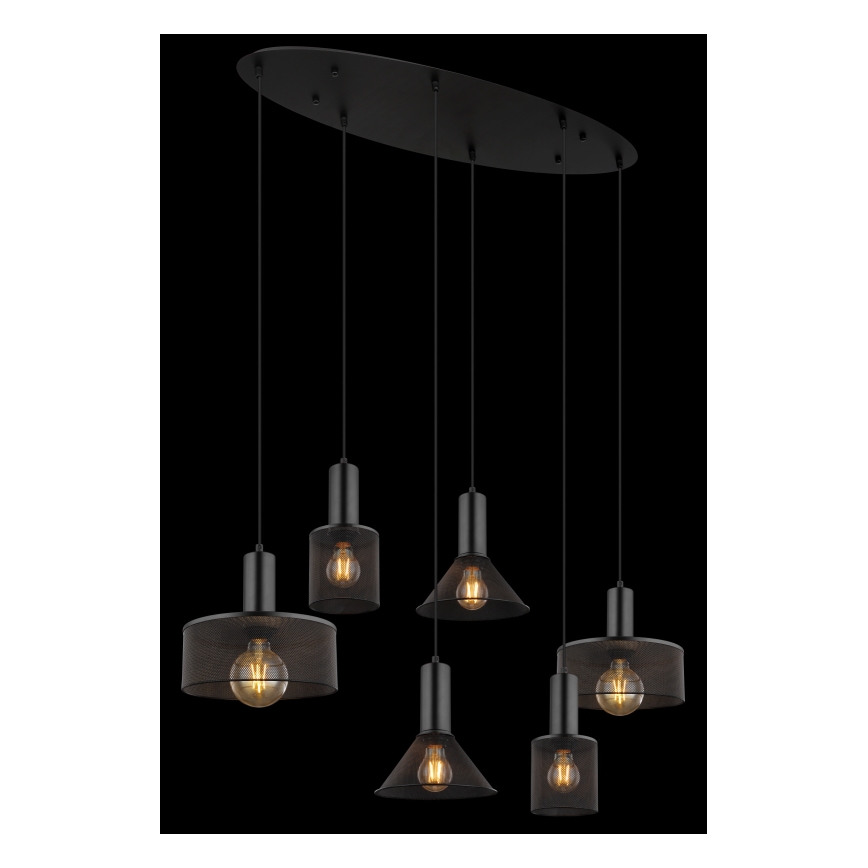 Globo 15648-6H - Κρεμαστό φωτιστικό με καλώδιο JEDD, 6xE27/60W/230V, μαύρο