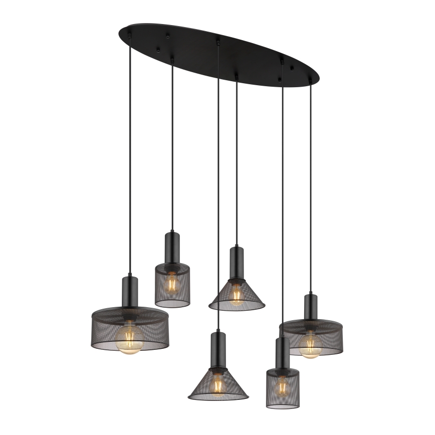 Globo 15648-6H - Κρεμαστό φωτιστικό με καλώδιο JEDD, 6xE27/60W/230V, μαύρο