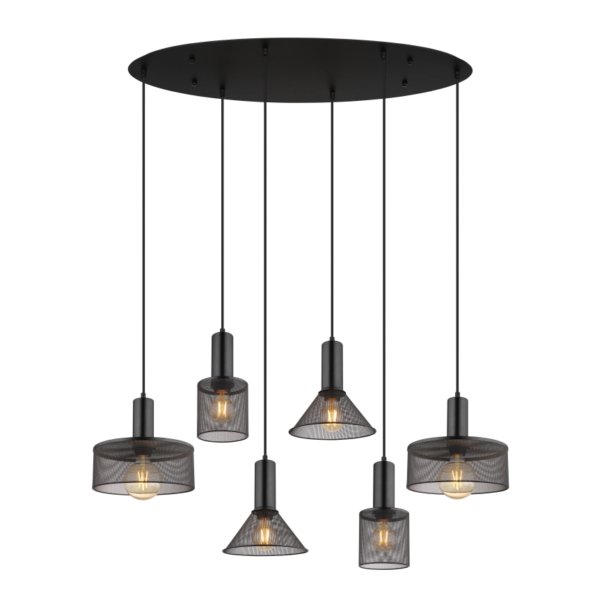 Globo 15648-6H - Κρεμαστό φωτιστικό με καλώδιο JEDD, 6xE27/60W/230V, μαύρο