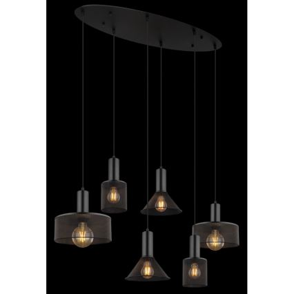 Globo 15648-6H - Κρεμαστό φωτιστικό με καλώδιο JEDD, 6xE27/60W/230V, μαύρο