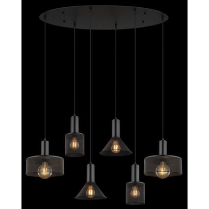 Globo 15648-6H - Κρεμαστό φωτιστικό με καλώδιο JEDD, 6xE27/60W/230V, μαύρο