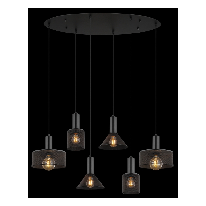 Globo 15648-6H - Κρεμαστό φωτιστικό με καλώδιο JEDD, 6xE27/60W/230V, μαύρο