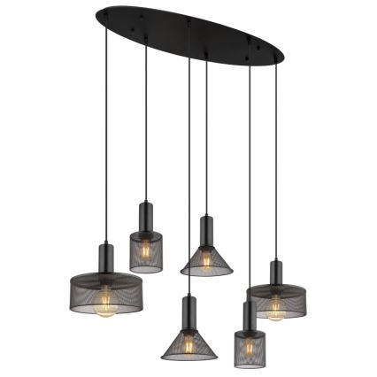 Globo 15648-6H - Κρεμαστό φωτιστικό με καλώδιο JEDD, 6xE27/60W/230V, μαύρο