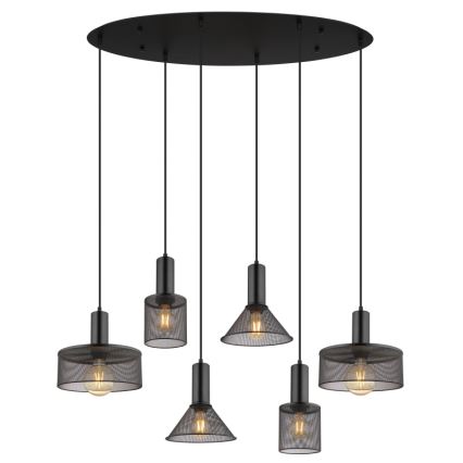Globo 15648-6H - Κρεμαστό φωτιστικό με καλώδιο JEDD, 6xE27/60W/230V, μαύρο