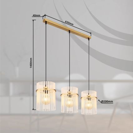 Globo - Κρεμαστό φωτιστικό οροφής 3xE27/60W/230V χρυσό