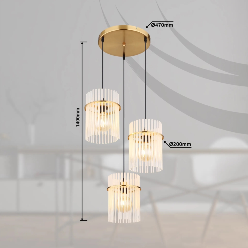 Globo - Κρεμαστό φωτιστικό οροφής 3xE27/60W/230V διάμετρος 47 cm χρυσό
