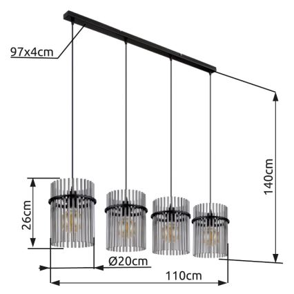 Globo - Κρεμαστό φωτιστικό οροφής 4xE27/60W/230V μαύρο