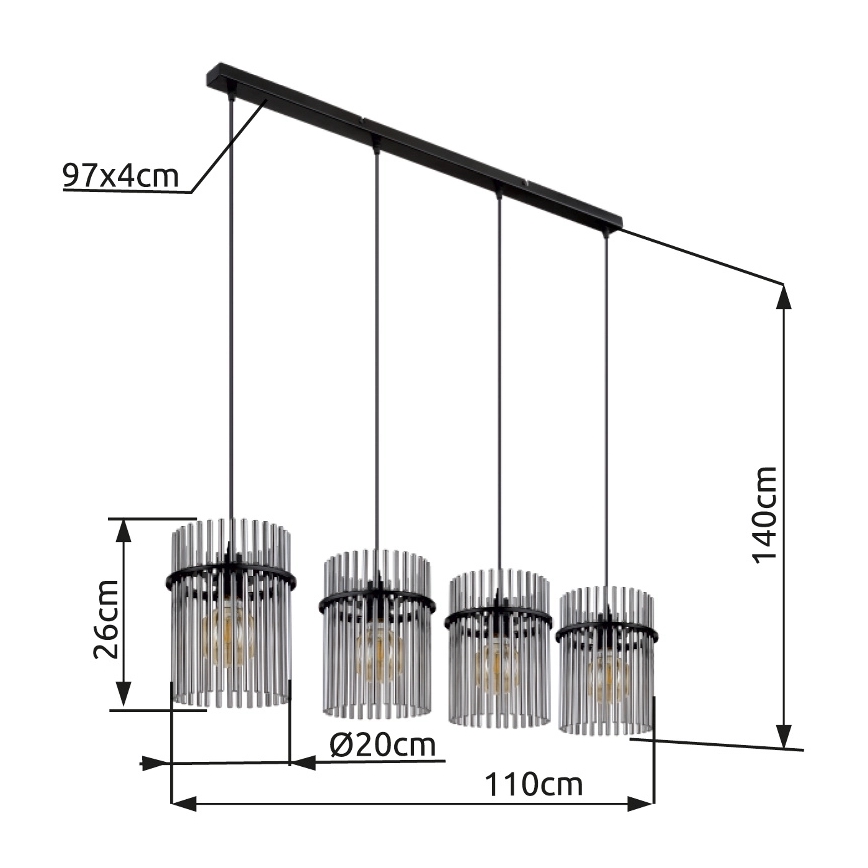 Globo - Κρεμαστό φωτιστικό οροφής 4xE27/60W/230V μαύρο