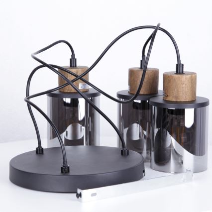 Globo - Κρεμαστό φωτιστικό οροφής 3xE27/15W/230V διάμετρος 27 cm δρυς