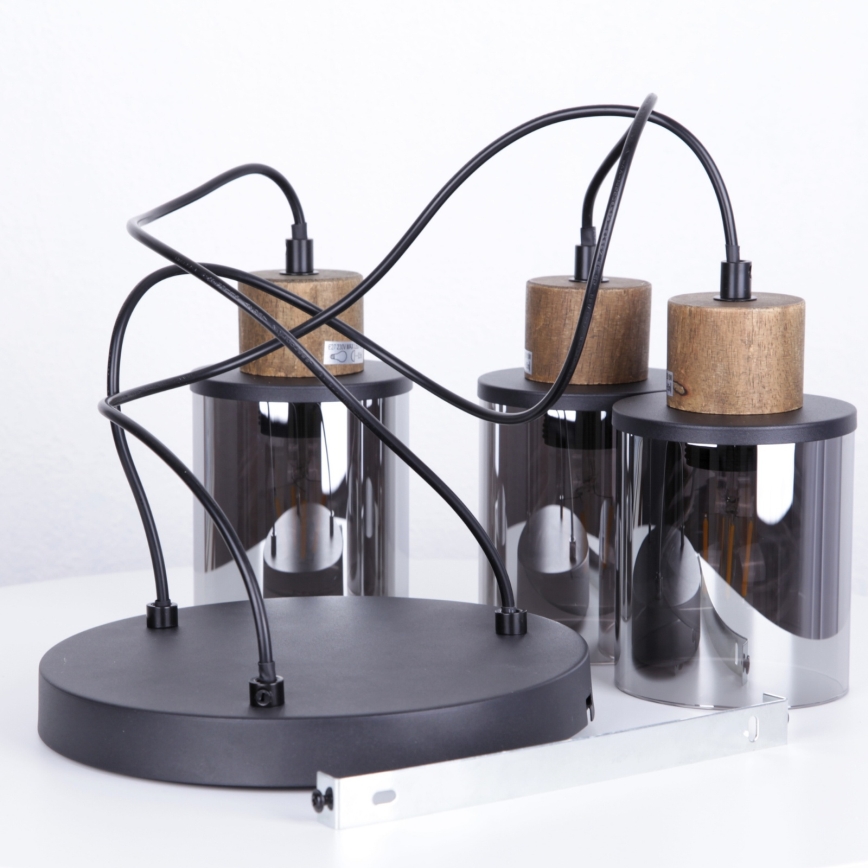 Globo - Κρεμαστό φωτιστικό οροφής 3xE27/15W/230V διάμετρος 27 cm δρυς