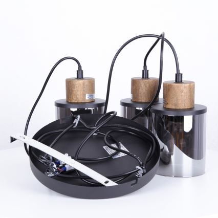 Globo - Κρεμαστό φωτιστικό οροφής 3xE27/15W/230V διάμετρος 27 cm δρυς