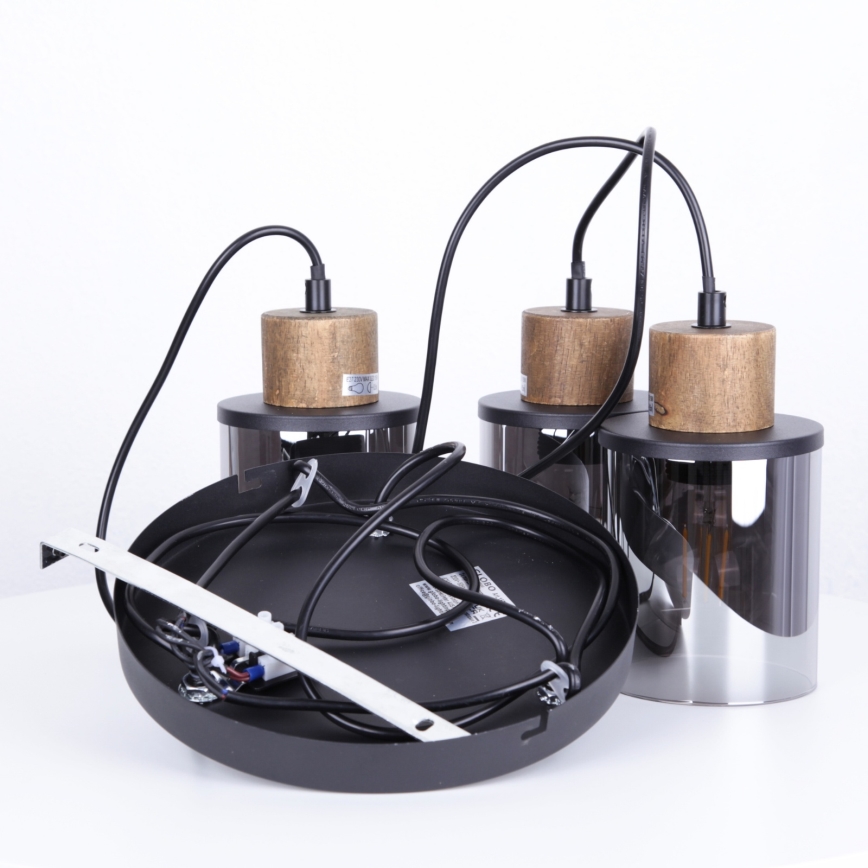 Globo - Κρεμαστό φωτιστικό οροφής 3xE27/15W/230V διάμετρος 27 cm δρυς