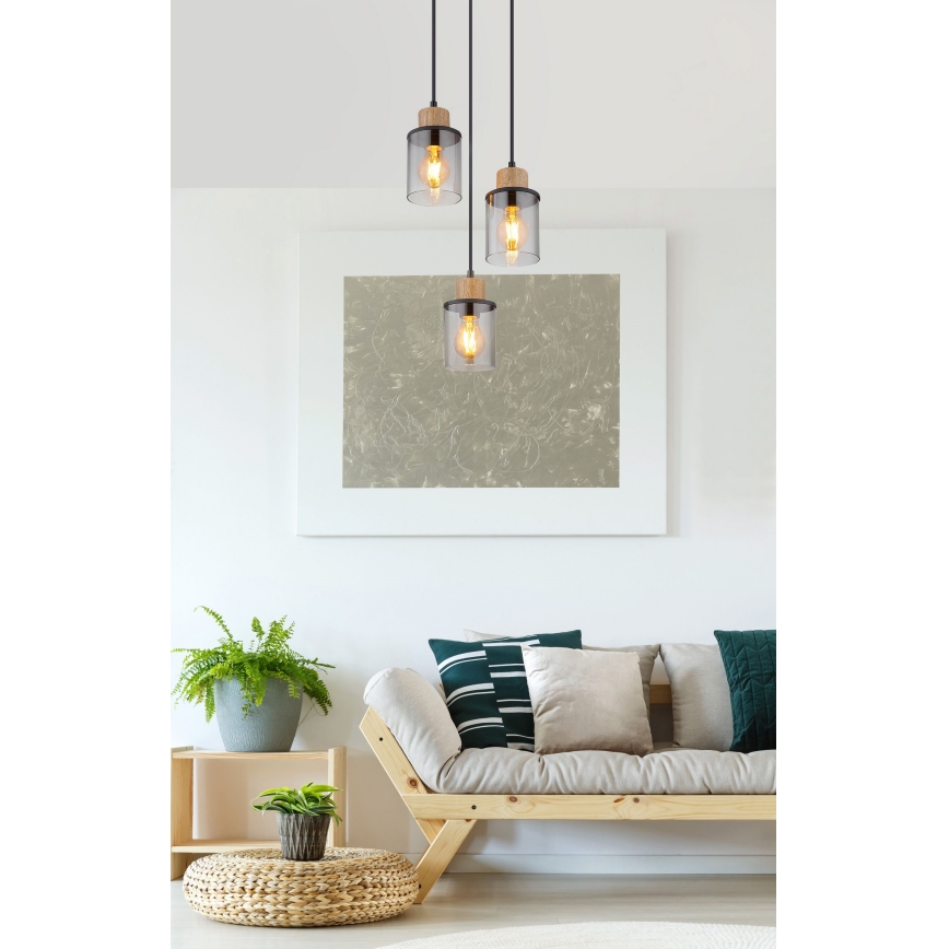 Globo - Κρεμαστό φωτιστικό οροφής 3xE27/15W/230V διάμετρος 27 cm δρυς