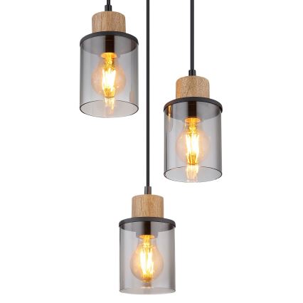Globo - Κρεμαστό φωτιστικό οροφής 3xE27/15W/230V διάμετρος 27 cm δρυς