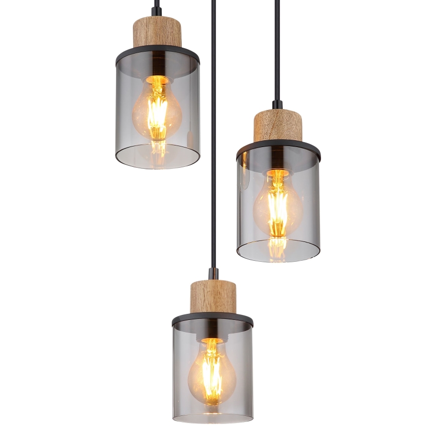 Globo - Κρεμαστό φωτιστικό οροφής 3xE27/15W/230V διάμετρος 27 cm δρυς