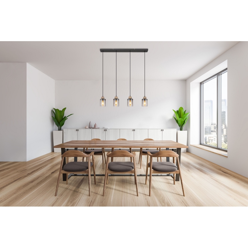 Globo -  Κρεμαστό φωτιστικό οροφής 4xE27/15W/230V δρυς