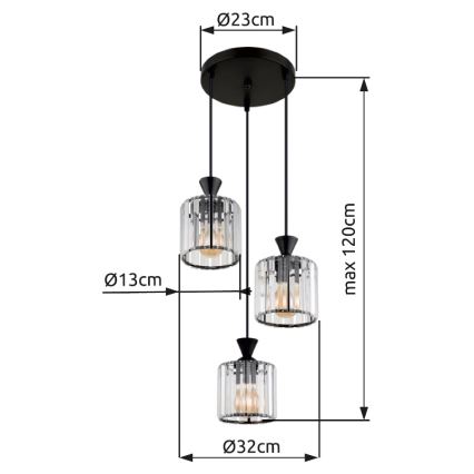 Globo - Κρεμαστό φωτιστικό οροφής 3xE27/60W/230V διάμετρος 32 cm μαύρο