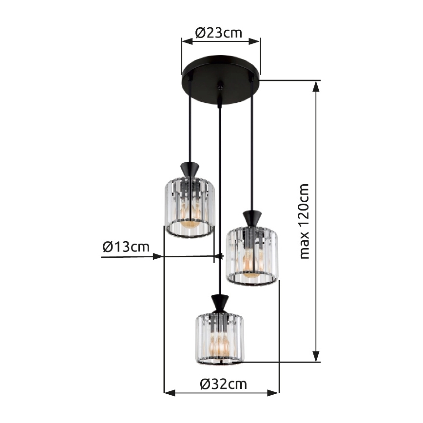 Globo - Κρεμαστό φωτιστικό οροφής 3xE27/60W/230V διάμετρος 32 cm μαύρο