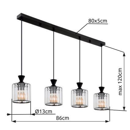 Globo - Κρεμαστό φωτιστικό οροφής 4xE27/60W/230V μαύρο