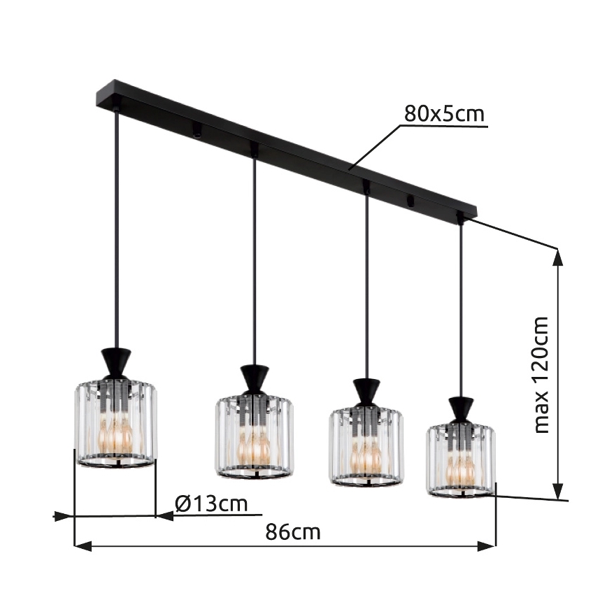 Globo - Κρεμαστό φωτιστικό οροφής 4xE27/60W/230V μαύρο