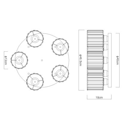 Globo - Πλαφονιέρα οροφής 5xE27/60W/230V διάμετρος 46,5 cm μαύρο