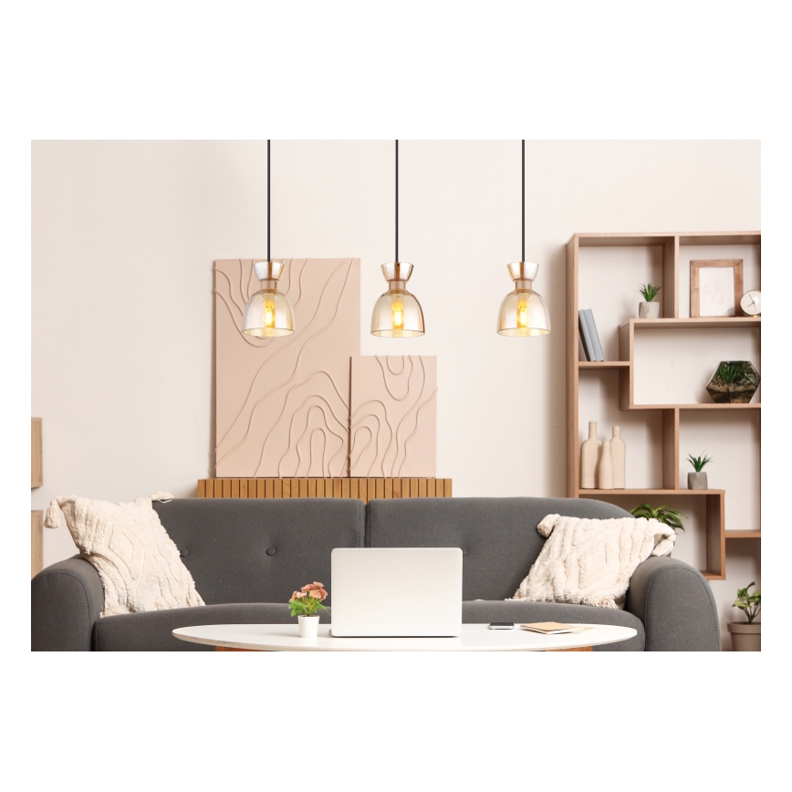 Globo - Κρεμαστό φωτιστικό οροφής 3xE14/40W/230V καφέ/φιμέ