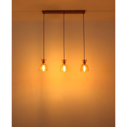 Globo - Κρεμαστό φωτιστικό οροφής 3xE14/40W/230V καφέ/φιμέ