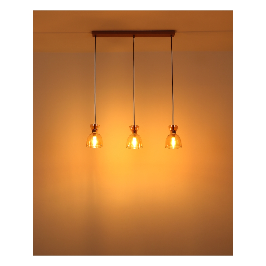 Globo - Κρεμαστό φωτιστικό οροφής 3xE14/40W/230V καφέ/φιμέ