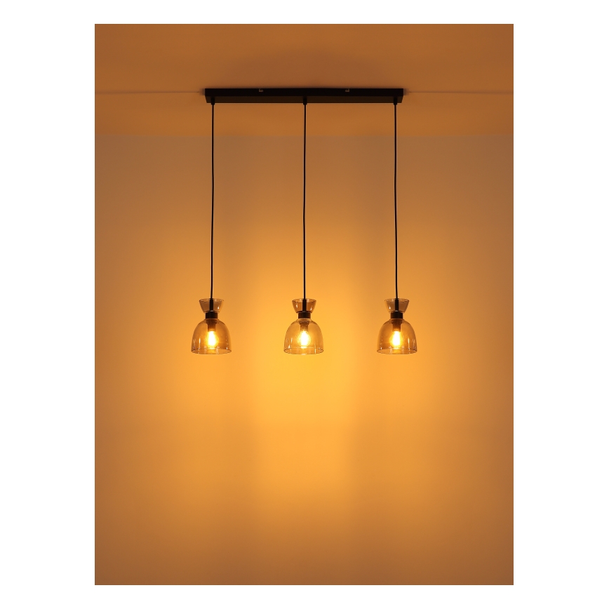 Globo - Κρεμαστό φωτιστικό οροφής 3xE14/40W/230V μαύρο/φιμέ