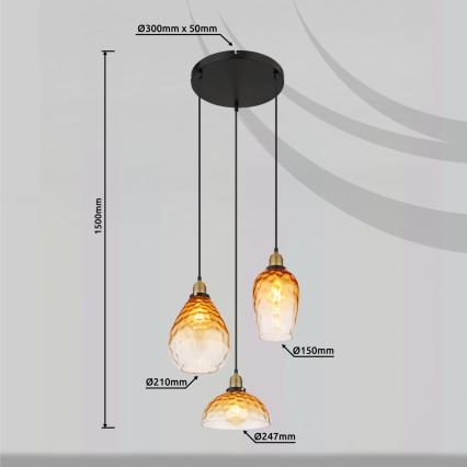 Globo - Κρεμαστό φωτιστικό οροφής 3xE27/60W/230V διάμετρος 46 cm πορτοκαλί