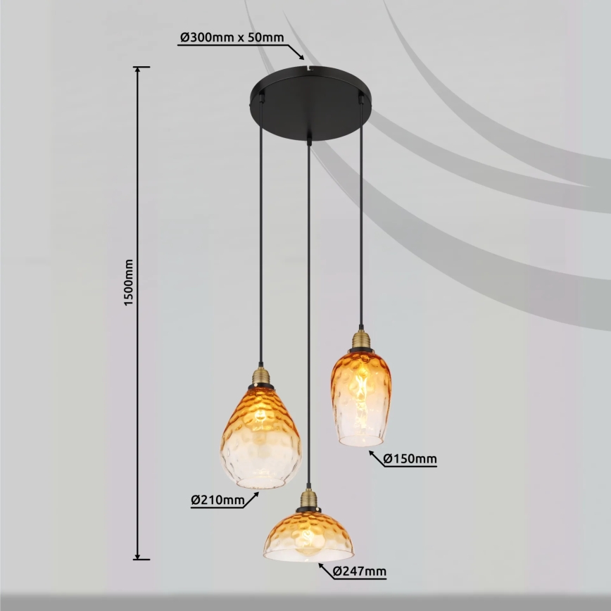 Globo - Κρεμαστό φωτιστικό οροφής 3xE27/60W/230V διάμετρος 46 cm πορτοκαλί