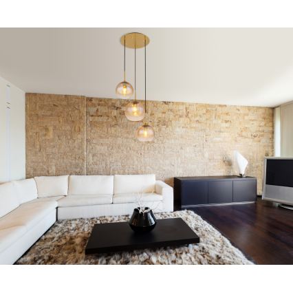 Globo - Κρεμαστό φωτιστικό με καλώδιο 3xE27/60W/230V από ορείχαλκο